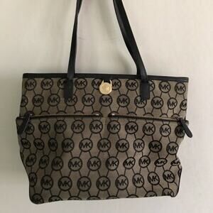 MICHAEL KORS Brown/Black Allover MK Logo Canvas To